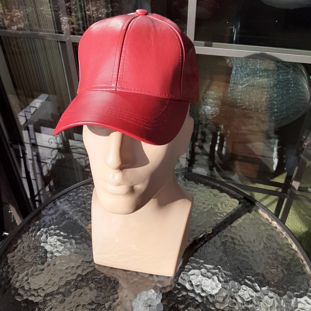 Adjustable Red Leather Baseball Cap OSFA New Without Tags
